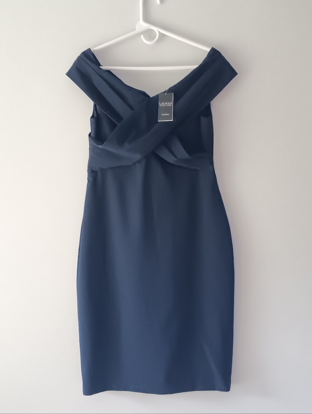 Lauren by Ralph Lauren Midi Sleeveless Dress Pleated Faux Wrap Navy Blue Size 10